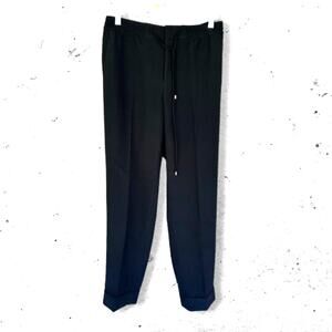 Club Monaco‎ Pants Cuffed Pleated Elastic Waistband Back Pocket Black W US 6